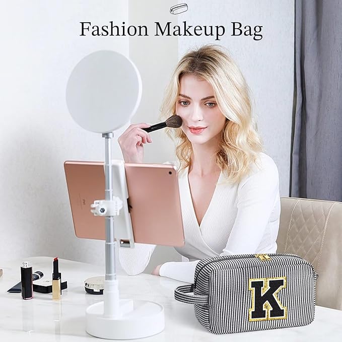 YOOLIFE Initial Makeup Bag Cosmetic Bag for Teen Girls Women - Birthday Gifts for Teen Girls Women, Toiletry Pouch Black J