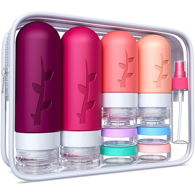 Travel Bottles for Toiletries, Tsa Approved Silicone Containers for Toiletries, Leak Proof Refillable Liquid 3oz 2oz Travel essentials for Shampoo Conditioner Lotion BPA Free