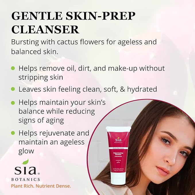 Sia Botanics Rejuvenating Facial Cleanser (74ml/2.5oz Eco Tube) | Face Wash w/Prickly Pear, Aloe Vera, Orange Blossom | Natural, Clean, Botanical Skincare for Women