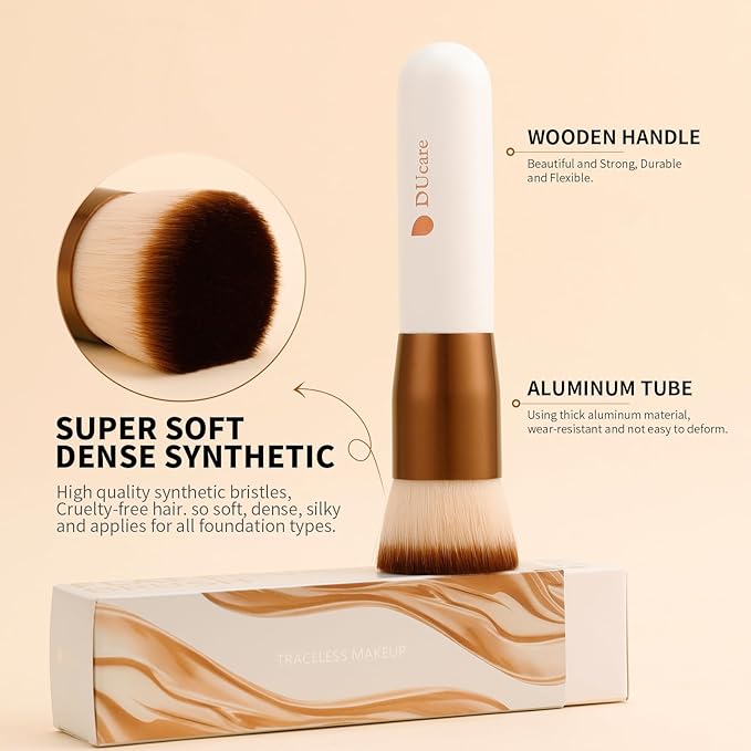 DUcare Foundation Brush 2pcs Flat Top Kabuki Self Tanner Brush Synthetic Professional Makeup Brush Liquid Blending Mineral Powder Buffing Stippling Makeup Tools