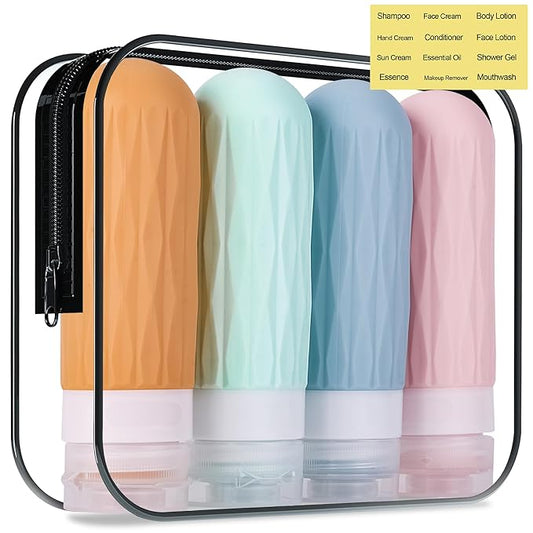 Travel Bottles for Toiletries, Travel Size Toiletries, TSA Approved 3oz Toiletries Bottle, Leakproof & Refillable Silicone Bottles for Shampoo Conditioner(Colorful)