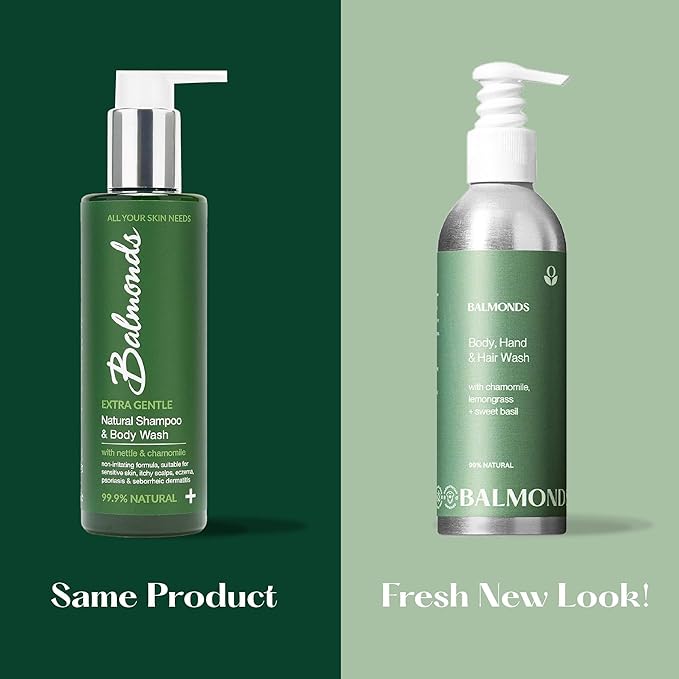 Balmonds Natural Skincare Set – Shampoo & Body Wash, Moisturizing Cream, Bath & Body Oil, and Scalp Oil – 100% Natural, Fragrance-Free, Vegan & Cruelty-Free – For Dry & Sensitive Skin