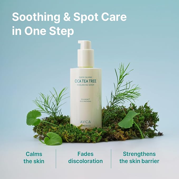 AVCA Quick Calming Cica Tea Tree Serum 100ml(3.38 fl. oz) – Niacinamide & Panthenol, Soothing for Redness and Blemish-Prone Sensitive Skin, Oil-Balancing K-Beauty