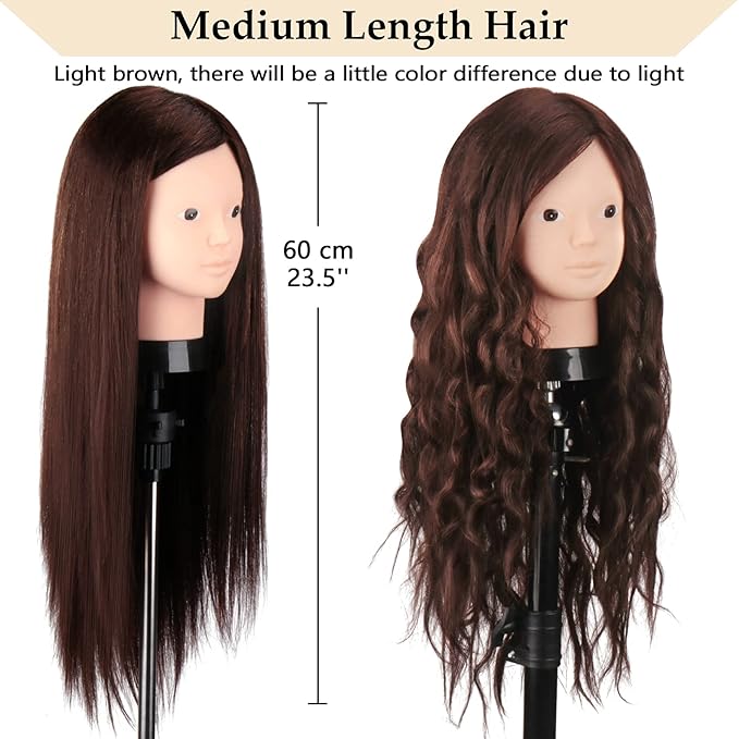 Mannequin Head Human Hair, Beauty Star Doll Head for Practice Hair Styling, 80% Real Hair Cosmetology Makeup Hairdressing Training Manicanequin Head with Clamp Stand + DIY Braiding Set