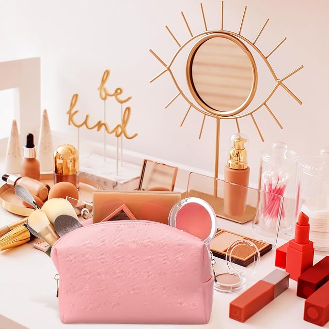 Kigeli 15 Pcs Aesthetic Makeup Bags PU Leather Cosmetic Pouches Waterproof Plain Toiletry Bags Makeup Pouches Bulk for Women Party Gift Travel Storage Organizer(Pink)