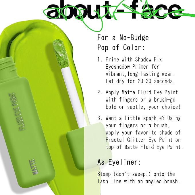 about-face Matte Fluid Eye Paint Vertigo Flowers – High-Pigment Liquid Eyeshadow, Long-Lasting, No-Budge Matte Finish, Vegan & Cruelty-Free (Bright Green)