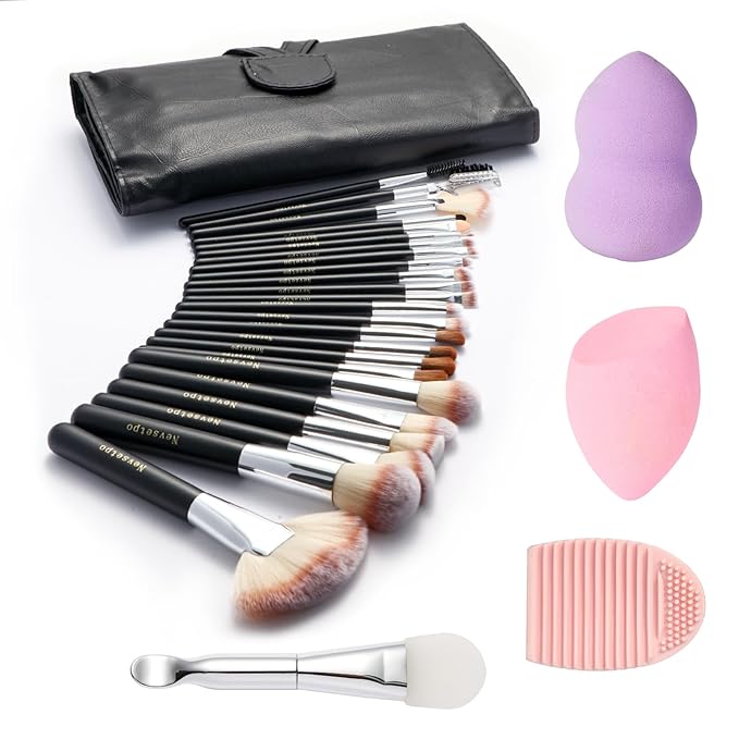 28PCS Makeup Brushes Set, Quality Make Up Brushes,Professional Makeup Brushes Set, Beginner Starter Set,Soft Bristles,Lots of Brushes with Blenders Masks Spatula,Travel-Friendly Case, Women Gift,Black