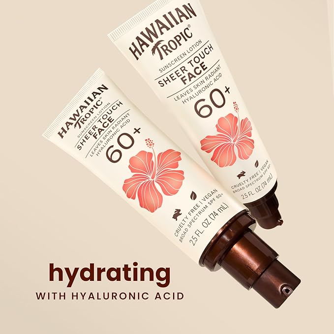 Hawaiian Tropic Sheer Touch Face Sunscreen Lotion SPF 60, 2.5oz | Travel Size Sunscreen for Face, Sunblock Lotion, 2.5oz