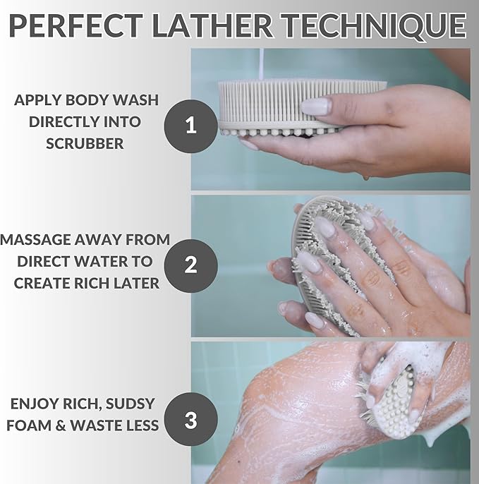 Silver Infused Silicone Body Scrubber Shower - Gentle Back Scrubber Soft Bristles - Avilana Premium Dual Sided Bath Brush Massage - Advanced Material Loofah Alternative - Gift Women Men