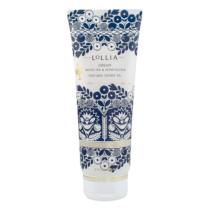 LOLLIA Dream Shower Gel, 8 fl oz, White Tea & Honeysuckle, Luxury Shea Moisture Hydrating Women's Body Wash, Delicate & Relaxing Scented Bath Soap for Self Care