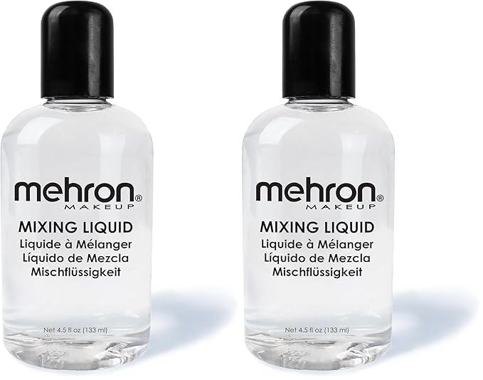 Mehron Makeup Mixing Liquid | Water Resistant For All Day Wear | Multi-Use Makeup Transformer | Eyeliner Mixing Medium | Clear 4.5 fl oz (133 ml) (Pack of 2)