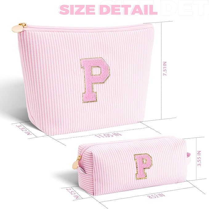Personalized Makeup Bag for Women Girls - Fashion Cosmetic Bag Trendy Travel Toiletry Bag with Initials Letter - Teen Gifts - Pink,P