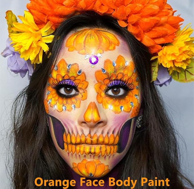 Go Ho 6 Colors Orange Face Body Paint,Cream Washable Formula Face Painting for Halloween Cosplay,Body Paint SFX Makeup Palette,Professional Face Paint White Orange Yellow Makeup