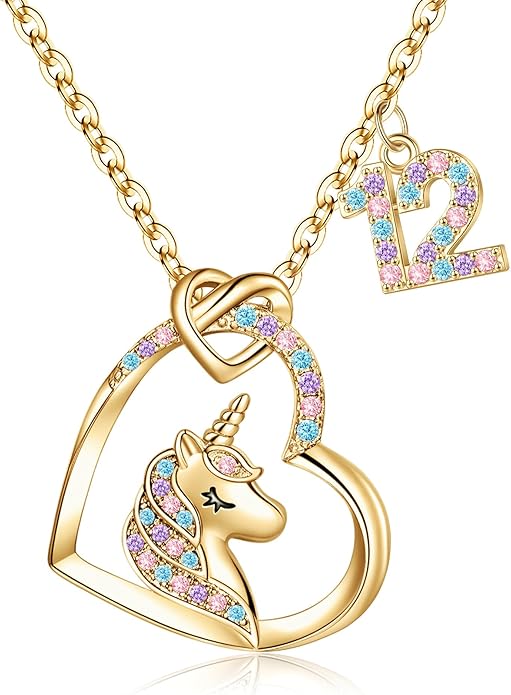 Hidepoo Birthday Unicorns Gifts for Girls - Unicorn Necklace Birthday Gift for 3-16 Year Old Girl Colorful CZ Heart Pendant Unicorn Necklace for Girls Gifts Jewelry