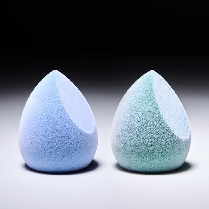 JUNO & Co. Microfiber Makeup Sponge, Dual Layer Technology for Full Coverage Flawless Makeup Blender for Foundation, Powder and Cream (2-Piece Color Duo: Blue and Green)