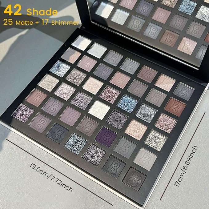 42 Colors Smokey Eye Shadow Makeup Palette,Nude White Black Grey Brown Matte Shimmer eutral Natural Eyeshadow,Waterproof, Long Lasting Naturing-Looking