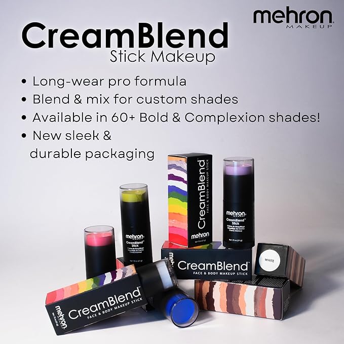 Mehron Makeup CreamBlend Stick | Face Paint, Body Paint, & Foundation Cream Makeup | Perfect for Halloween .75 oz (21 g) (White)