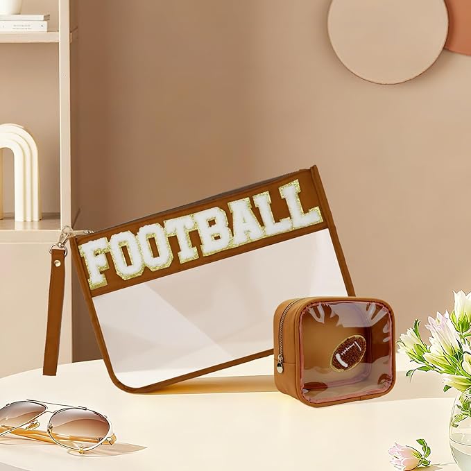 2Pcs football Makeup Bag Set, PVC Large Capacity Portable Transparent Cosmetic Bag, Travel Wash Bag, Stationery Storage Bag