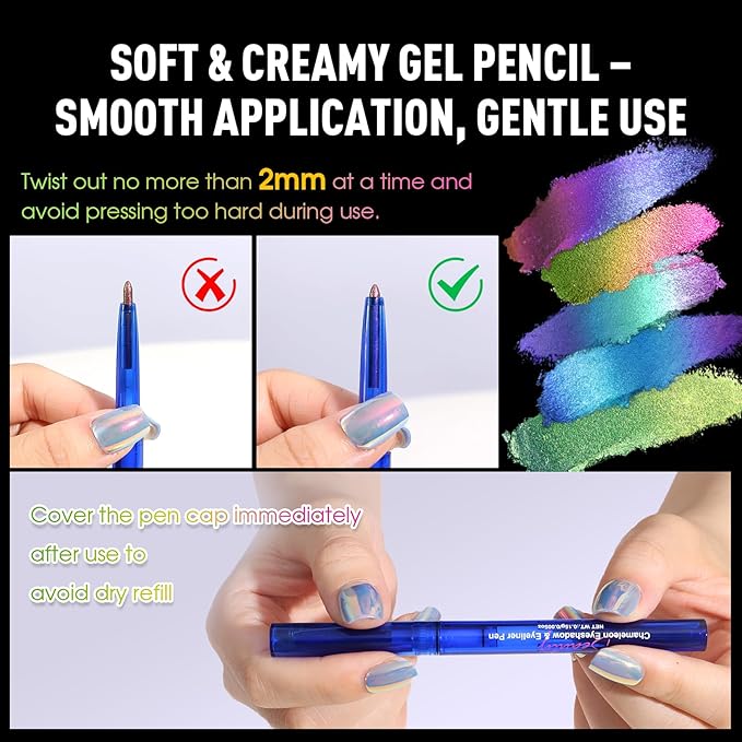 UCANBE 2PCS Chameleon Eyeshadow & Eyeliner Gel Pencil Set - Multichrome Shifting Colors Metallic Glitter Eye Makeup,Waterproof Long-Lasting Smudge-Proof Multi-Dimensional Color