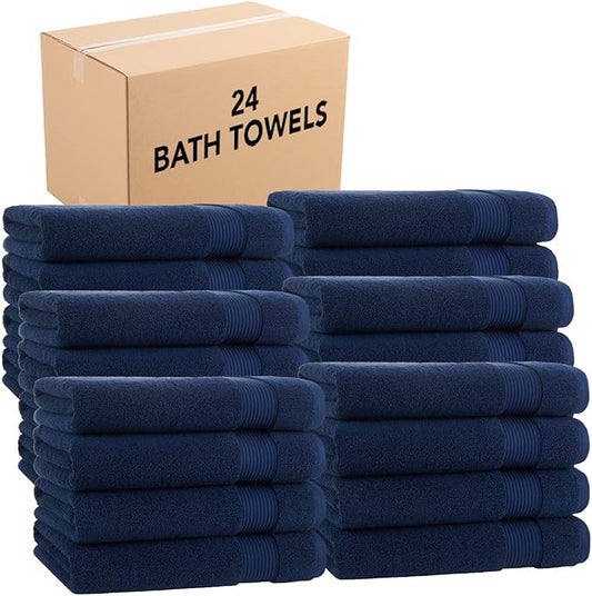 Arkwright Bath Towels Set of 4 - (Bulk Case of 24) Super Soft 100% Cotton, 600 GSM Quick Dry & Absorbent, Luxury Bathroom Essentials for Hotels, Spa, Hosts, and Vacation Rentals, Lapis Navy
