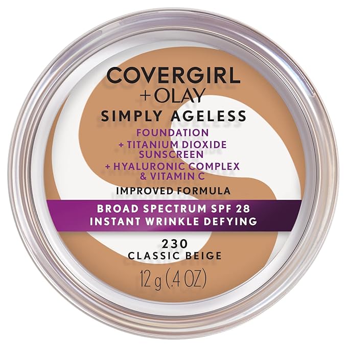 COVERGIRL Simply Ageless Instant Wrinkle Defying Foundation, SPF 28, Hyaluronic Complex & Vitamin C - 230 Classic Beige, Pack of 1