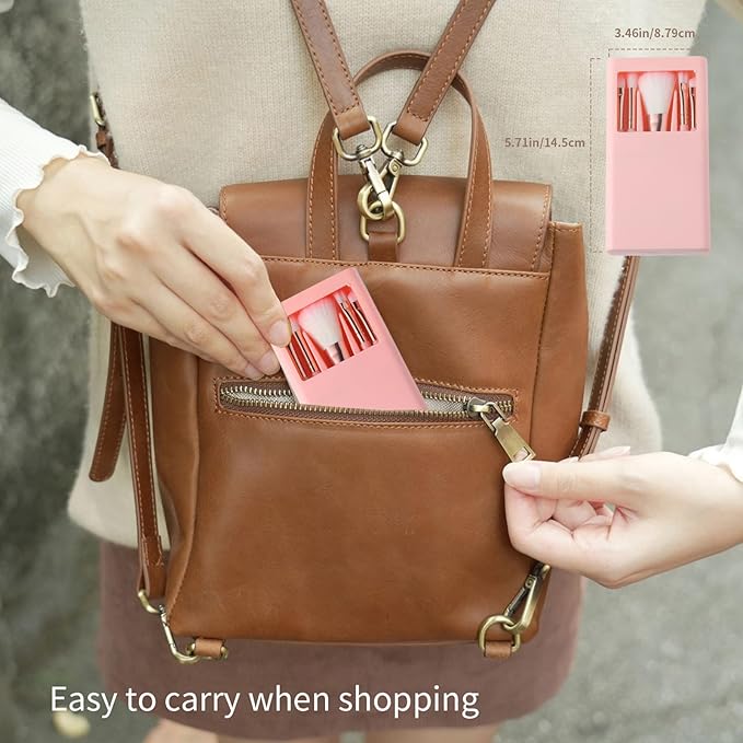 Makeup Brushes Set Beauty Mirro Rconcealer Brush Travel Essentials for Women Ntegrated with Folding Mirror And Storage Box (Pink)