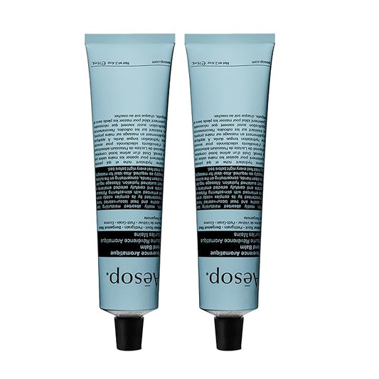 Aesop Reverence Aromatique Travel Size Hand Balm | Lotion that Gently Exfoliates Dry Hands + Nourishes with Macadamia Seed Oil and Shea Butter | 2.4 oz / 75 mL (Pack of 2)