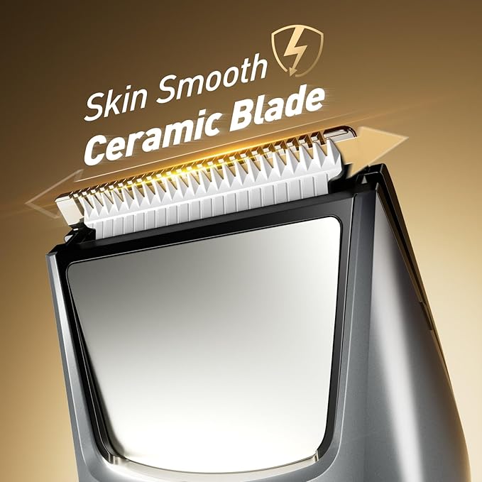 Body Hair Trimmer for Men: Pubic Hair Trimmer with Mirror & LED Light - Electric Ball Shavers with Ceramic Blades & Travel Lock - Body Groomer IPX7 Waterproof Wet or Dry Use for Groin/Legs/Chest