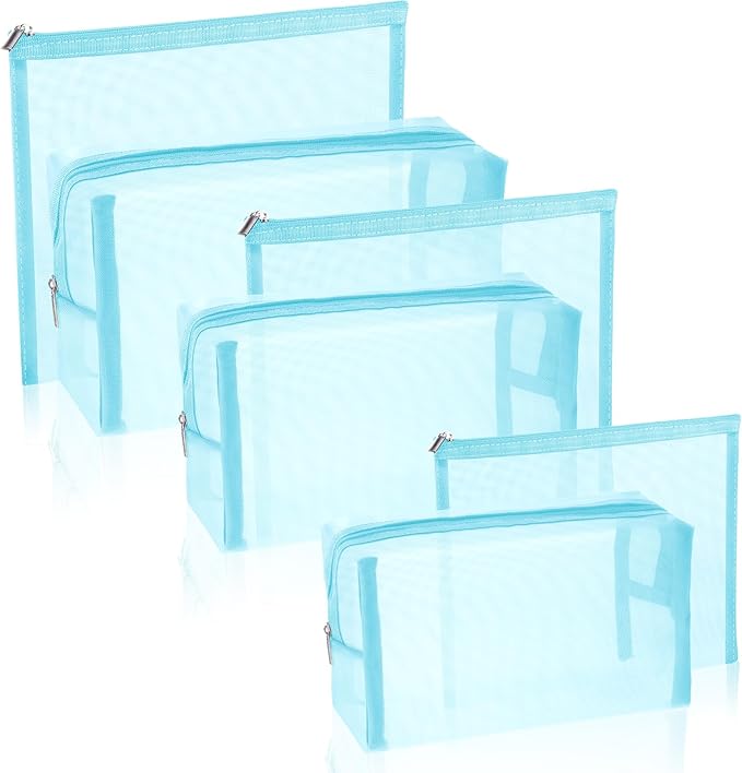 6 Pieces Mesh Makeup Bags Mesh Cosmetic Bag Portable Travel Organizing Zipper Pouch Toiletries Makeup Pouches for Home Office Travel Accessories