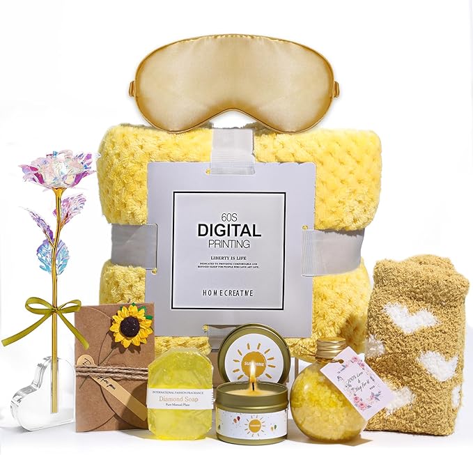 Birthday Gifts for Women Self Care Gifts Get Well Soon Gifts, Rose Relaxing Spa Gifts Basket Care Package, Luxury Flannel Blanket, Unique Mothers Day Idea Gifts for Mom Her Grandma Friend Sister Wife