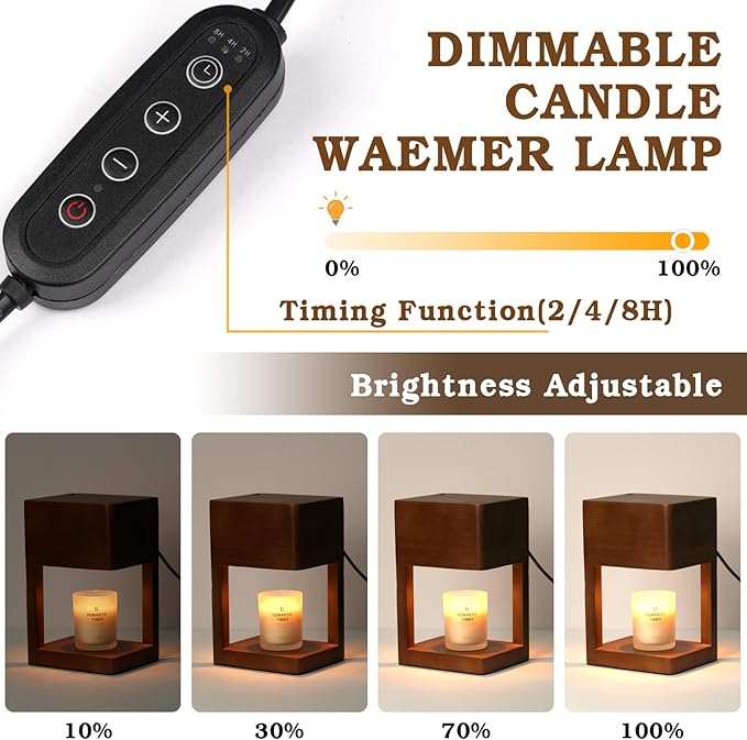Candle Warmer Lamp Wood with Timer, Dimmable Electric Candle Lamp Warmer for Jar Candles, 2*35 Watt Bulb, Christmas Gifts, Birthday Gifts for Mom, Decorative Wooden Candle Lamp for Bedroom Home Decor