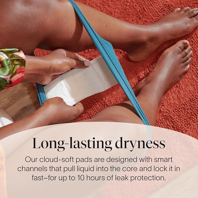 Cora 100% Organic Cotton Topsheet Maxi Pads | Maxi Period Pads with Wings | Maxi Overnight Absorbency | Unscented, Comfortable, Powerfully Absorbent, Leak Protection (48 Count)