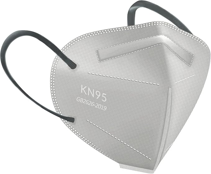 HUHETA KN95 Face Mask 60 PCs, 5-Ply Safety Masks for Men and Women, Filter Efficiency Over 95% (Grey Mask)