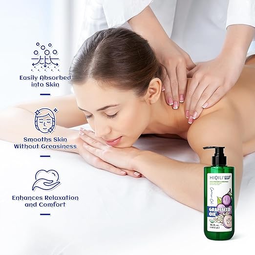 HIQILI 16 Fl Oz Organic Grapeseed Oil for Hair, for Skin, Carrier Oil for Essential Oils Mixing, 100% Pure & Natural-473ML