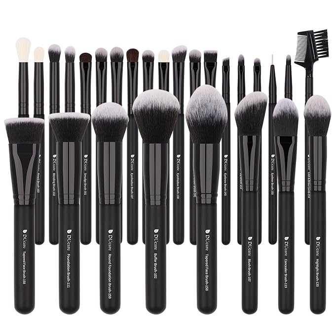 DUcare 27Pcs Makeup Brush Set Black Professional Premium Cosmetic Brushes for Foundation, Concealer, Eyeshadow, Blending, Powder, Contouring