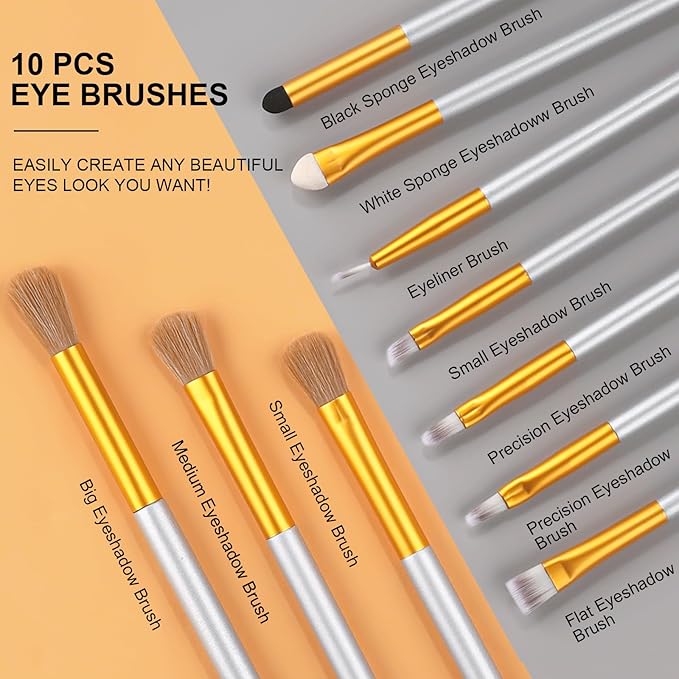 Makeup Brush Set, VANDER 24pcs Premium Synthetic Makeup Brushes for Foundation, Professional Eyeshadow, Eyeliner, Concealer Make up Brush Kit with Leather Travel Makeup bag, Champagne