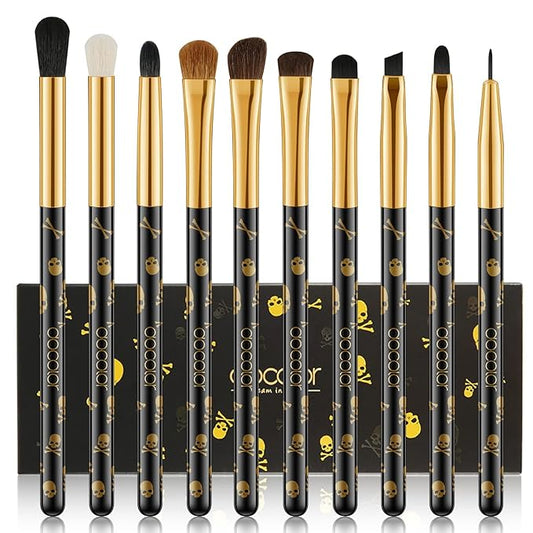 Docolor Eye Makeup Brushes 10Pcs Skull Printed Eyeshadow Makeup Brush Set Blending Concealer Eyebrow Eye Liners Premium Synthetic Eyeshadow Crease Brow Brush