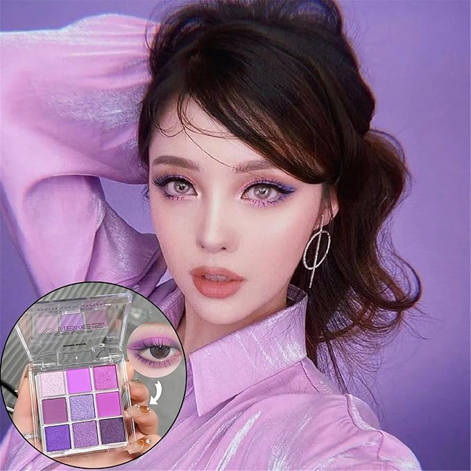 Go Ho 9 Colors Purple Eyeshadow Palette,Light to Dark Purple Eye Shadow Palette,Matte&Shimmer Eye Makeup Palette,Waterproof Powder Eyeshadow Makeup