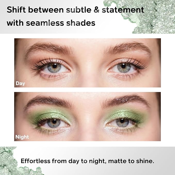 Color Nymph Eye Shadow Palette, Eye Makeup Pallet with Matte & Holographic Glitter Multichrome Finishes, Travel-Friendly Compact with Mirror & Brush, High-Pigment Long-Lasting & Blendable (Olive)