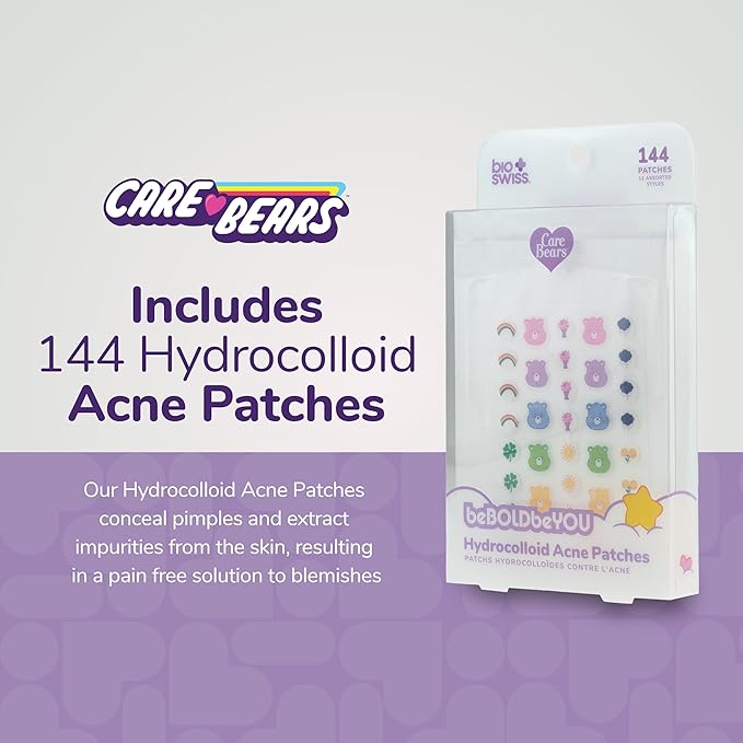 BioSwiss Care Bears Print Pimple Patches, Hydrocolloid Acne Patch for Zits and Blemishes, Face and Skin Stickers, 144 Count