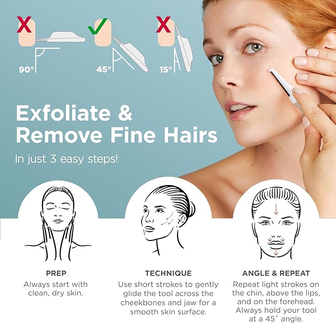 StackedSkincare Dermaplaning Kit for Face - At Home Dermaplaning Tool with Comfort Handle, 3 Replaceable Blades + 3 Precision Blades - Exfoliates, Removes Peach Fuzz, Softens Skin, 7 Count