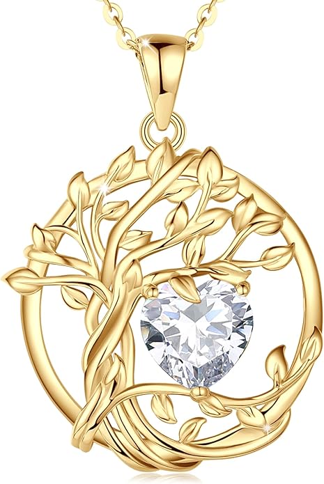 FANCIME Tree of life Birthstone necklace Sterling Silver Pendant Birthstone Necklace Gemstone Anniversary Birthday Jewelry Christmas Gifts for Mom Her Wife
