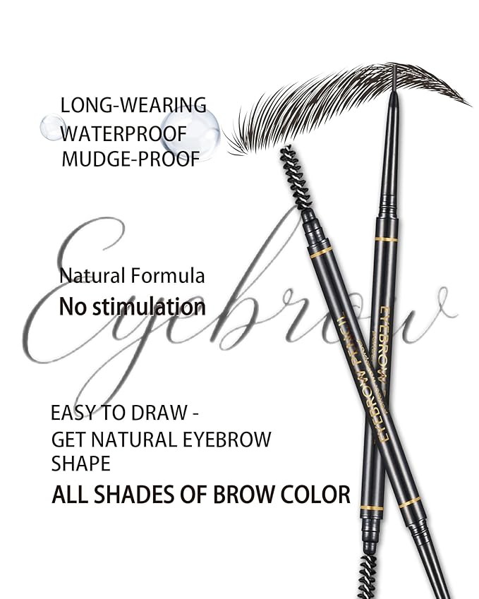 Black Eyebrow Pencils for Women, 12Pcs Ultra Slim Eyebrow Pencil with 2 Brow Razors Kit, Double Head 1.5mm Micro-Fine Tip & Spiral Brush, Can Draw Fine and Long-Lasting Brows Makeup