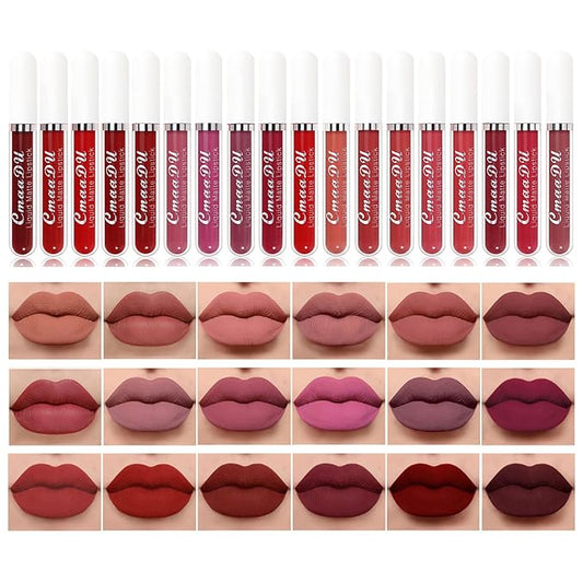 BONNIE CHOICE 18Pcs Matte Liquid Lipstick Set, Waterproof Long Lasting Non-Stick Cup Nude Lipstick Dark Red Lipstick for Women 24 Hour High Pigmented Lip Gloss Set Valentine's Day Gifts for Women
