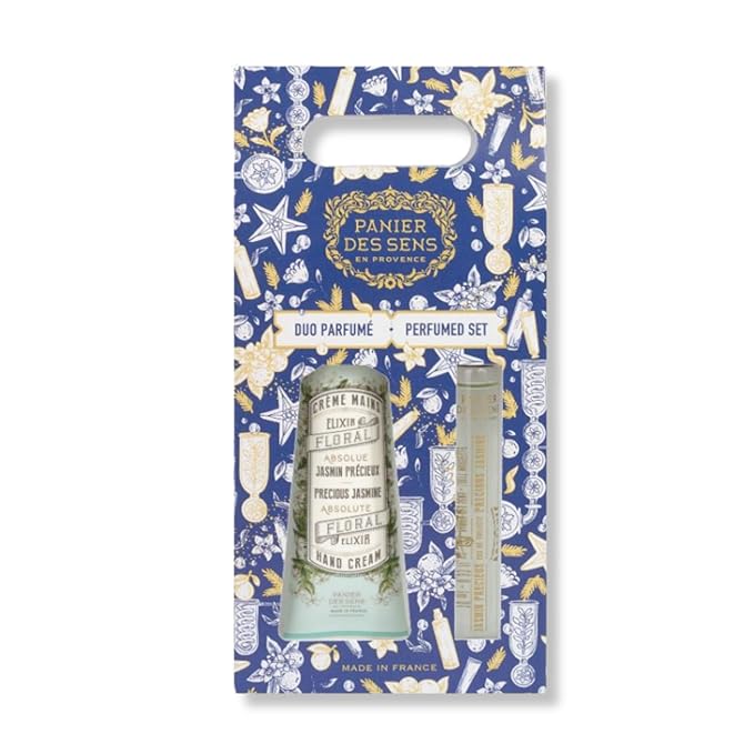 Panier des Sens – Christmas Gift Set for Women – Pure Jasmine Duo – Mini Hand Cream & Roll-On Eau de Toilette – Elegant Christmas Gift - Christmas Present for Her – Made in France 1fl oz+0.3fl oz