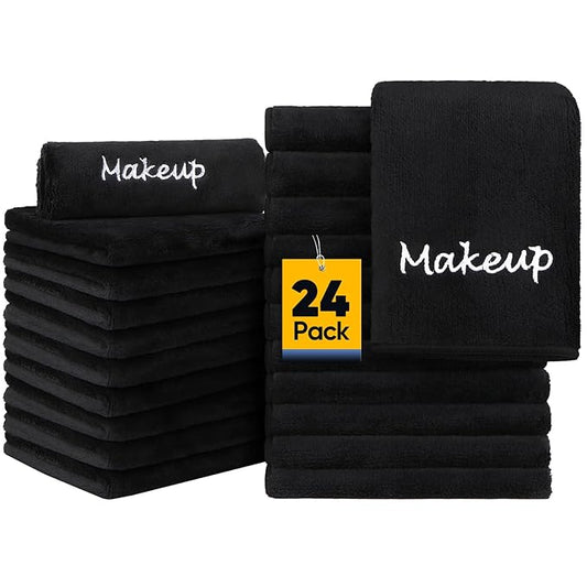 Makeup Remover Cloth, 24 Pack Black Facial Wash Cloths, Soft Coral Fleece Microfiber Towel for Face, Hand, and Bathroom(13" x 13")