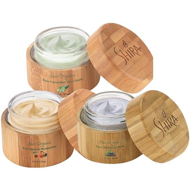 Shira Organic Face Care Set 15ml – Apricot Moisturizer, Cucumber Eye Cream, Blueberry Mask – Hydrating & Anti-Aging Skincare for Dark Circles, Soothing Face Mask & Organic Moisturizer
