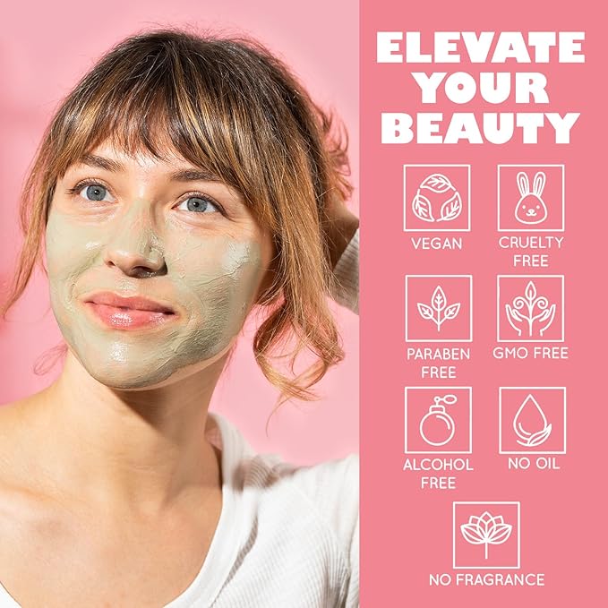 Detox Green Clay Mask for Face - 3-Clay Blend with Kaolin Volcanic Clay - Deep Pore Cleansing, Removes Excess Oil, Tightens Pores - Oil-Free, Paraben-Free