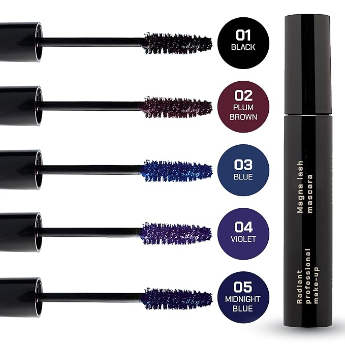 Radiant Professional Lengthening Mascara with silicone brush – Smudge-Proof Curl Mascara Volume and Length for Sensitive Eyes, Cruelty Free, Ideal for Mature & Young Women, 0.43 oz (04 Violet)