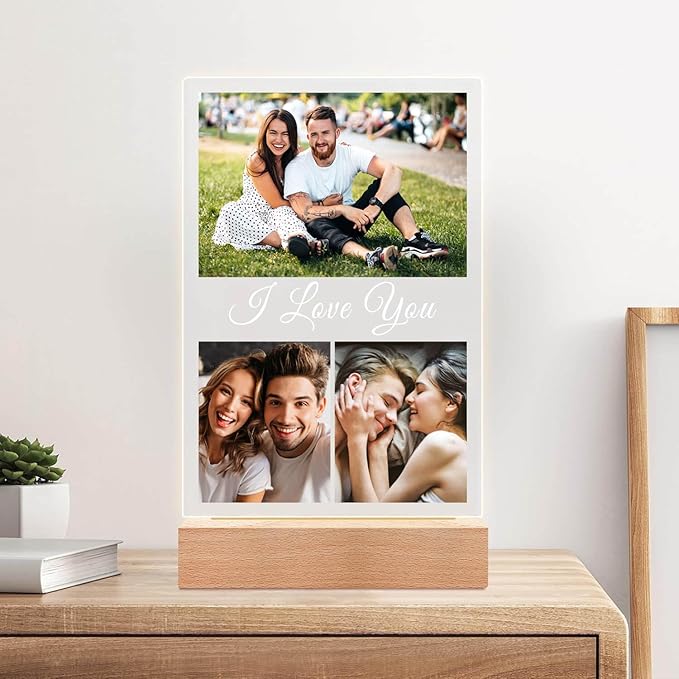 Personalized Anniversary Couple Gifts for Women & Men, Custom Picture Frames with Photo, Personalized Photo Frame with Night Light, Customized Christmas Birthday Gifts for Girlfriend Boyfriend